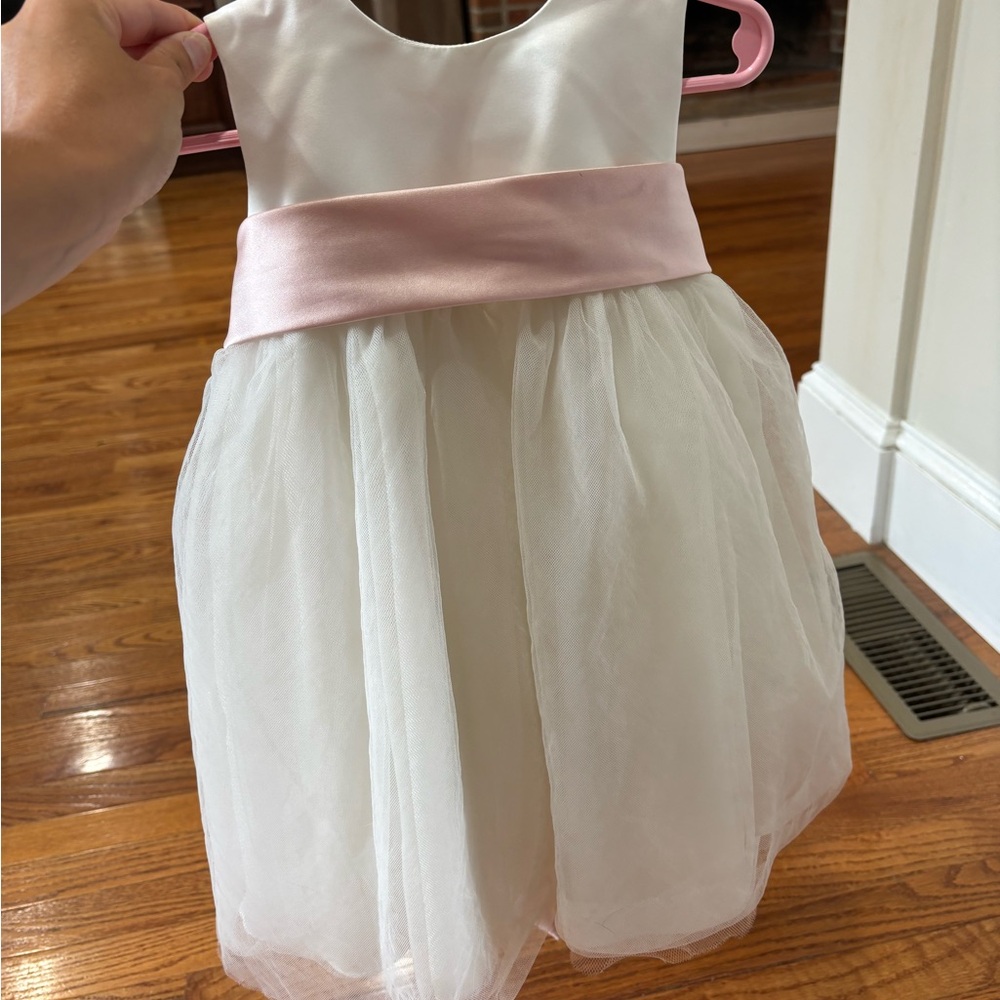 David's Bridal White Dress with Pink Sash